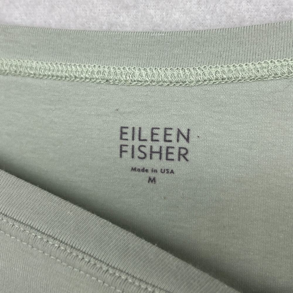 EILEEN FISHER Top M Stretch Organic Cotton Jersey 3/4 Sleeve Basic Green USA - Picture 5 of 10